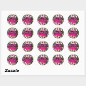 Sticker Rond Roses SAUVAGES AVEC PIERRE DE GEM DE FUCHSIA ROSE, (Feuille)