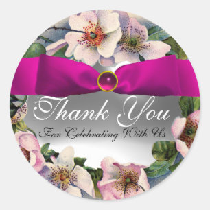 Sticker Rond Roses SAUVAGES AVEC RIBBON ROSE, Merci