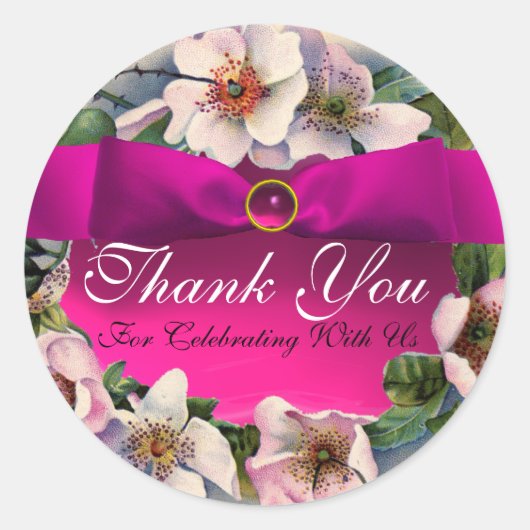Sticker Rond Roses SAUVAGES AVEC RIBBON ROSE, Merci (Devant)