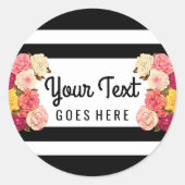 Sticker Rond Roses sur Moderne Black & White Stripes Chic Flori (Devant)