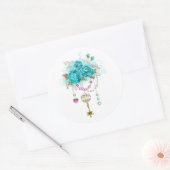 Sticker Rond Roses turquoise avec touches (Enveloppe)