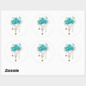 Sticker Rond Roses turquoise avec touches (Feuille)