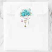 Sticker Rond Roses turquoise avec touches (Sac)