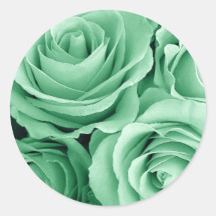 Sticker Rond ROSES VERTS MINT - Sceau d'enveloppe Mariage