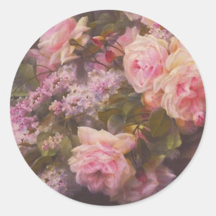 Sticker Rond Roses victoriens et Lilacs
