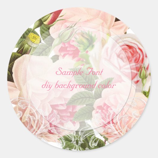 Sticker Rond Roses vintages rose PixDezine (Devant)