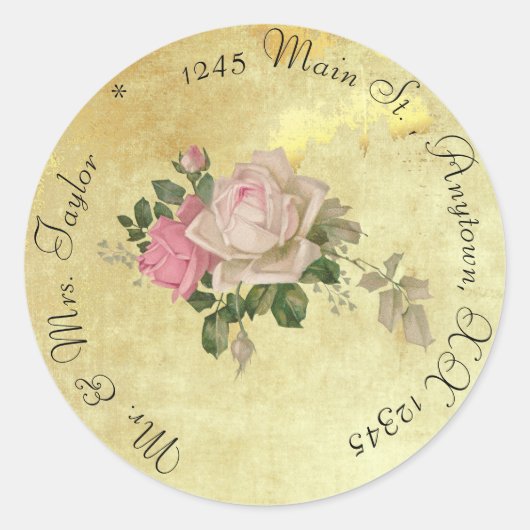 Sticker Rond Roses vintages sur l'or Customisé (Devant)