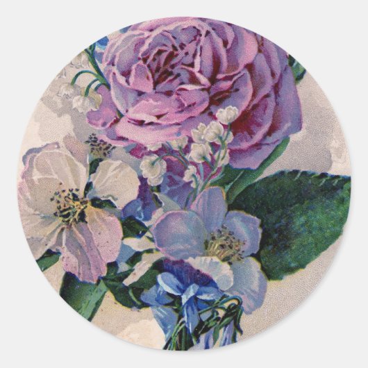 Sticker Rond Roses vintages violets (Devant)