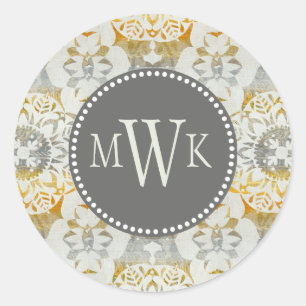 Sticker Rond Rosette II de tapisserie du monogramme  