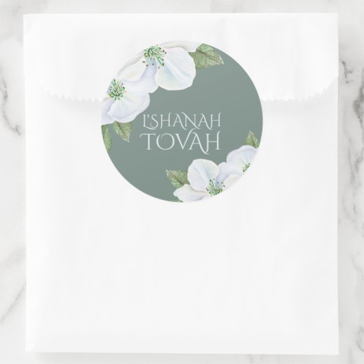 Sticker Rond Rosh Hashanah Apple Blossom L'shanah Tovah (Sac)