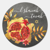 Sticker Rond Rosh Hashanah Aquarelle rouge grenade gris or (Devant)