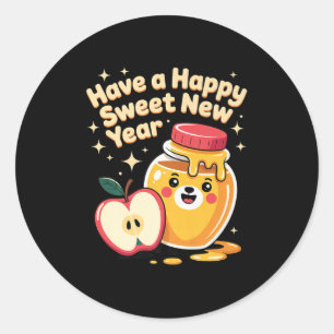 Sticker Rond Rosh Hashanah Bonne Année Douce Chérie Ours Jewi