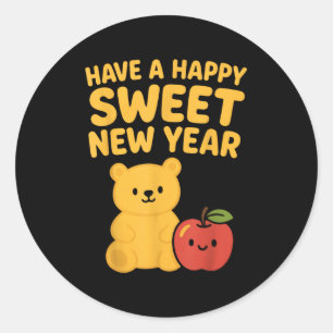 Sticker Rond Rosh Hashanah Bonne Année Sucrée Chéri Ours Jewi