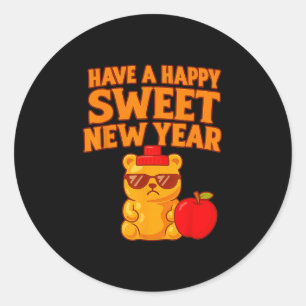 Sticker Rond Rosh Hashanah Bonne Année Sucrée Chéri Ours Juif