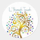 Sticker Rond Rosh Hashanah Moderne Or Bleu Arbre de vie (Devant)