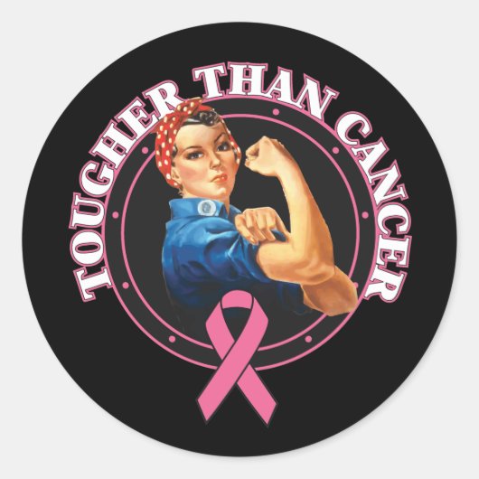Sticker Rond Rosie Le Riveter Plus Dur Que Le Cancer Du Sein (Devant)
