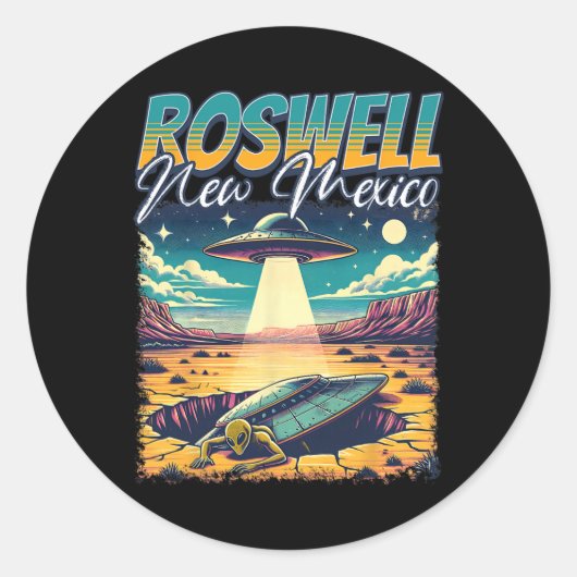 Sticker Rond Roswell New Mexico 1947 Alien Abduction Ufo Crash  (Devant)