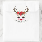 Sticker Rond Rosy Cheeks Gold Eyes Floral Reindeer Holiday (Sac)