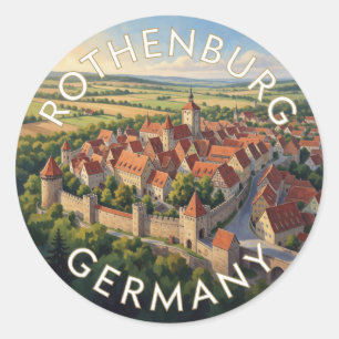 Sticker Rond Rothenburg Allemagne Ville Fortifiée Médiévale