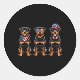 Sticker Rond Rottweiler 4 juillet Drapeau américain Chien Rotti