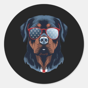 Sticker Rond Rottweiler avec drapeau américain patriotique Drap