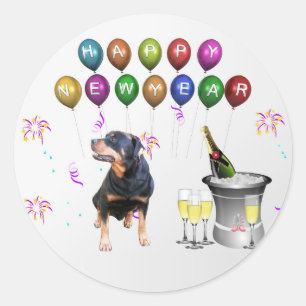 Sticker Rond Rottweiler Chien Bonne Année