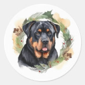 Sticker Rond Rottweiler Christmas Wreath Festive Pup (Devant)