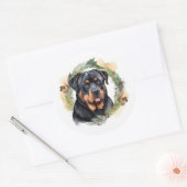 Sticker Rond Rottweiler Christmas Wreath Festive Pup (Enveloppe)