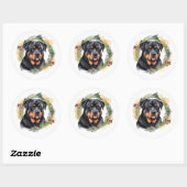 Sticker Rond Rottweiler Christmas Wreath Festive Pup (Feuille)