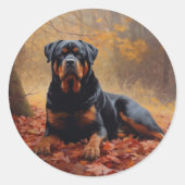 Sticker Rond Rottweiler dans les feuilles d'automne automne aut (Devant)