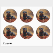Sticker Rond Rottweiler dans les feuilles d'automne automne aut (Feuille)
