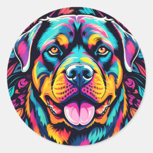 Sticker Rond Rottweiler dans les teintes vibrantes