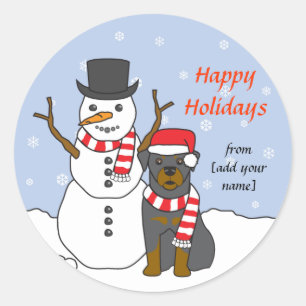 Sticker Rond Rottweiler et Snowman