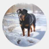 Sticker Rond Rottweiler Laisser neiger Noël (Devant)