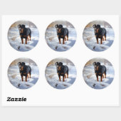 Sticker Rond Rottweiler Laisser neiger Noël (Feuille)