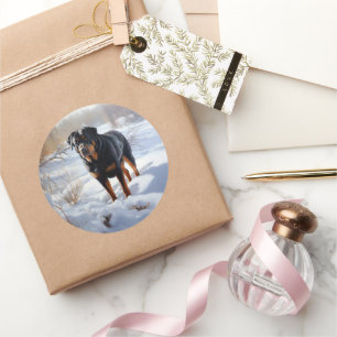 Sticker Rond Rottweiler Laissez Tomber La Neige Noël