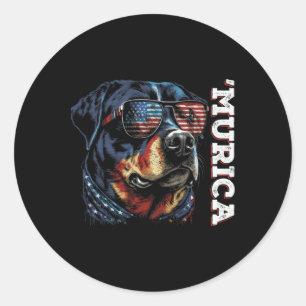 Sticker Rond Rottweiler Patriotique Murica Fête Nationale Améri