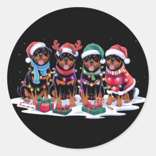 Sticker Rond Rottweiler Santa chapeau bois luth lumières de Noë