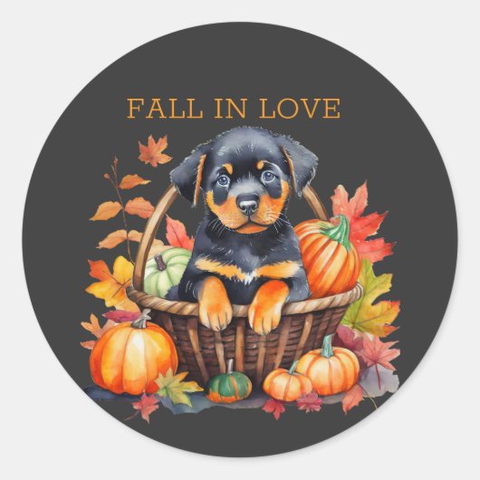 Sticker Rond Rottweiler tombe amoureux (Devant)
