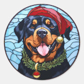 Sticker Rond Rottweiler Vitrail de Noël (Devant)