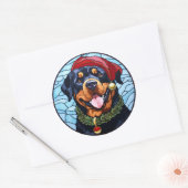 Sticker Rond Rottweiler Vitrail de Noël (Enveloppe)