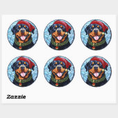 Sticker Rond Rottweiler Vitrail de Noël (Feuille)
