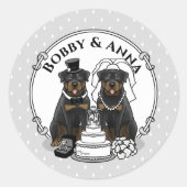 Sticker Rond Rottweilers de mariage Chiens de mariés Mignons (Devant)