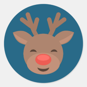 Sticker Rond Roudolf Reindeer de Noël en bleu