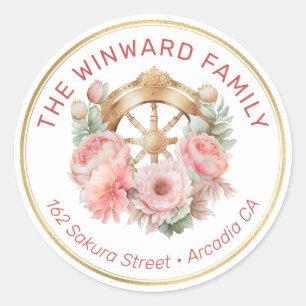 Sticker Rond Roue de gouvernail, couronne et adresse nautique f