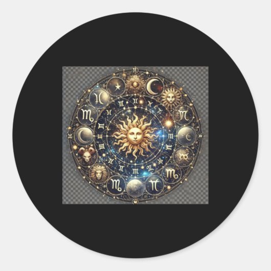 Sticker Rond Roue du zodiaque céleste – Conception d'astrologie (Devant)