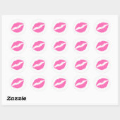 Sticker Rond Rouge à lèvres imprimé rose chaud (Feuille)