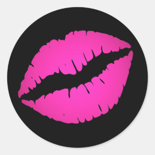 Sticker Rond Rouge à lèvres ombré noir et rose vif Kiss