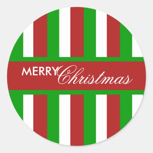 Sticker rond rouge à rayures de Noël (Devant)