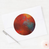 Sticker Rond Rouge, Aqua & Gold Grunge Digital Art Abstrait (Enveloppe)